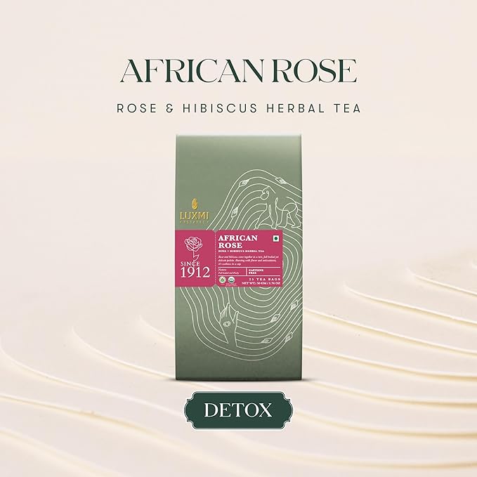 Luxmi Estates - African Rose - Organic Hibiscus Rose Tea - 25 Tea Bags | With Soothing Rose and Hibiscus | Great for Skin DeTox - Supports a Healthy Glow