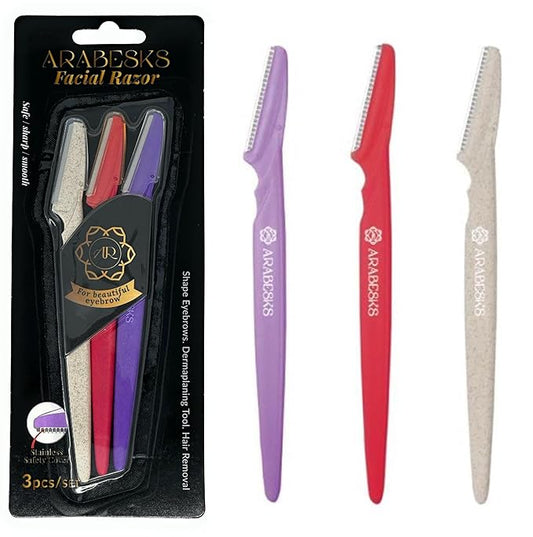 ARABESKS Dermaplaning Tool, 3ct | Dermaplane, Face Razors for Women, Eyebrow Razor, Facial Razor, Dermaplaning Razor, Womens Face Razor Peach Fuzz Remover, Eyebrow Trimmer