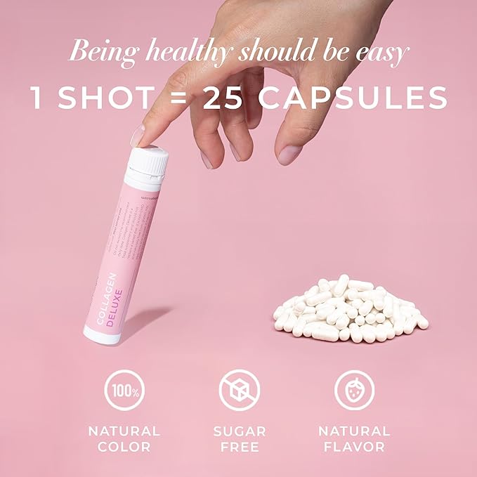 Swedish Collagen Deluxe | 12,500 mg Hydrolyzed Marine Collagen Liquid Supplement - 20 x 25 ml Daily Shots | Hyaluronic Acid, Biotin and Vitamin C for Healthy Hair, Skin, Nails and Joints | Sugar-Free