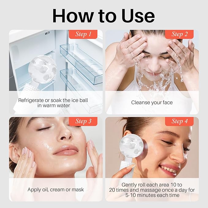 Ice Globes & Ice Roller for Face and Eyes - Facial Massage Tools for Skin Care, Reduce Wrinkles & Puffiness, Cooling Globes & Roller Ball for Glowing Skin (White/2PCS)