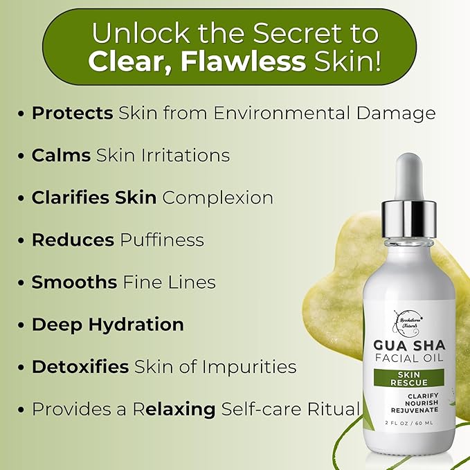 Brookethorne Naturals Gua Sha Oil | Skin Rescue Soothes & Clarifies | Gua Sha & Dermaplaning Facial Oil | Quick-Absorbing Face Oil for All Skin Types | With Green Tea & Hemp Extracts | 100% Natural