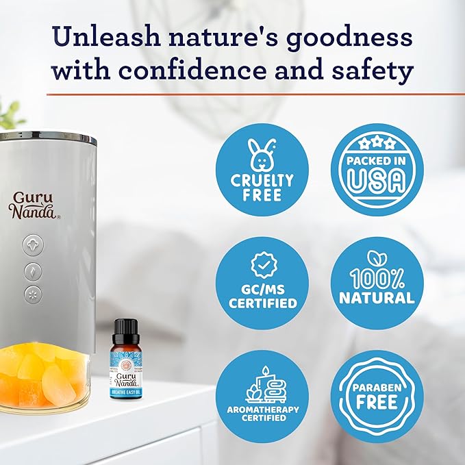 GuruNanda Breathe Easy Essential Oil - Nasal Congestion Relief with Pure Eucalyptus, Aromatherapy Blend for Healthy Breathing (15 ml)