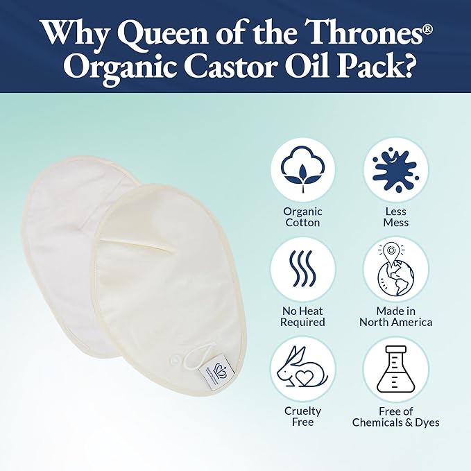 QUEEN OF THE THRONES Castor Oil Pack for Breast (Large) - Heatless, Less-Mess, Reusable - Organic Cotton Flannel, Comfort Fit, Soft Straps & Naturopathic Doctor Designed (Castor Oil Sold Separately)