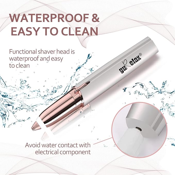 gurelax Eyebrow Hair Remover, Electric Eyebrow Trimmer for Women,Face and Eye Epilator with LED Light for Women Rechargeable with 2 x Replacement Heads (White)