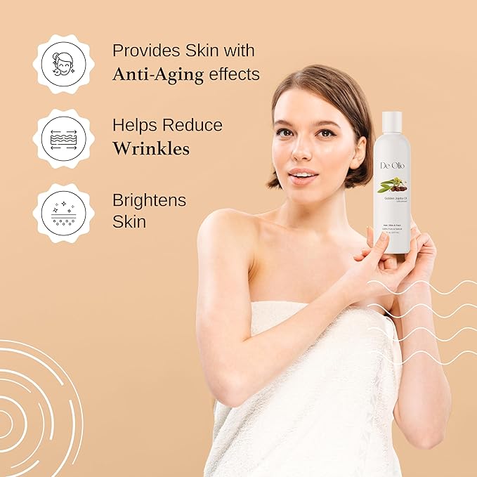 | Golden Jojoba Oil | 100% Pure & Natural | Face, Hair and Body | Cold Pressed | Soap Making & Massage | Carrier Oils | 16fl. oz. (473 mL)