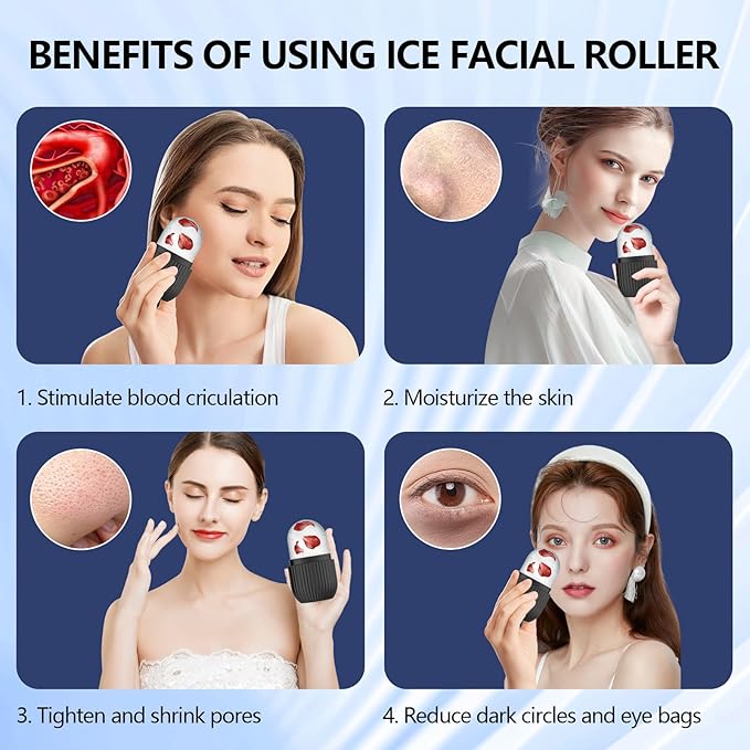 2pcs Ice Roller for Face and Eye, Silicone Ice Facial Roller Ice Holder, Face Ice Mold Skin Care, Face Icers Reusable Ice Cube Roller for Shrink Pores Anti Wrinkle Reduce Puffiness, Black Rose