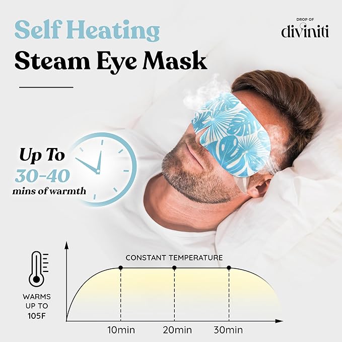 12-Pack Steam Eye Mask - Self Warming Heated Eye Mask for Dry Eyes, Up to 110F Degrees, Fast Soothing Relief - Puffy Eyes, Insomnia, Migraine - Stye Eye Treatment - Warm Compress for Eyes DiviniTi