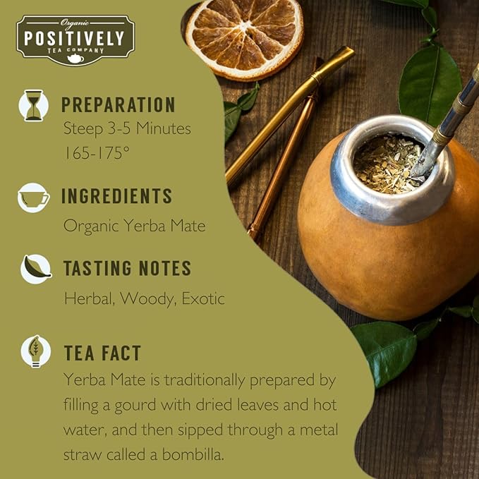 Organic Positively Tea Company, Yerba Mate Tea Bags (Unsmoked), 20 Count