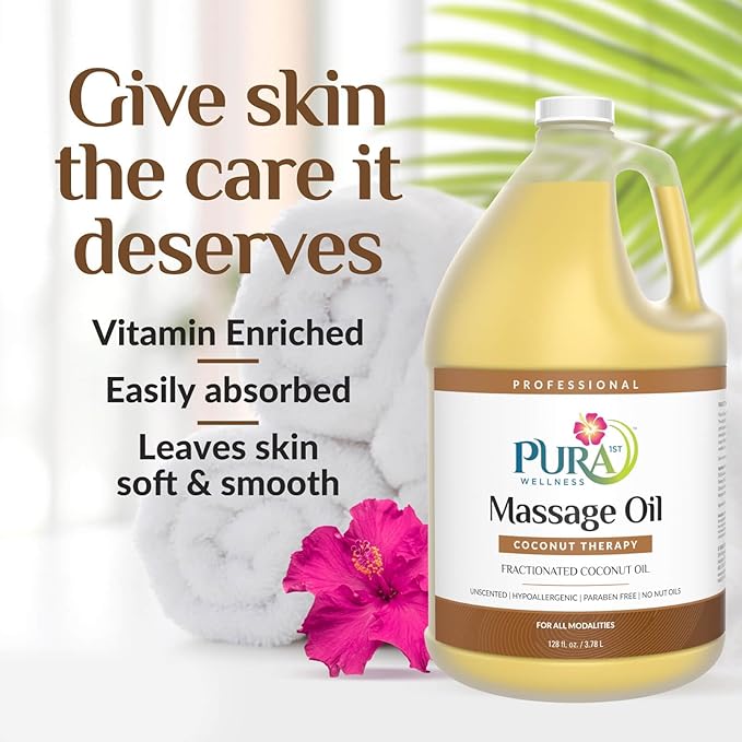 Coconut Therapy Massage Oil, Coconut Massage, Physical Therapy Coconut Oil, Professional Deep Tissue Therapy, Pura Wellness Massage OIl, Unscented Oil for Physical Therapy and Recovery, 128oz