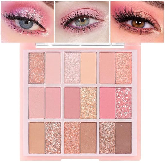 18Colors Nude Pink Rose Gold Shimmery Eyeshadow Palette Makeup,Light Nude Soft Glitter Sparkly Highly Pigmented Eye Shadow Long Lasting Waterproof Naturing-Looking Blendable for Beginners