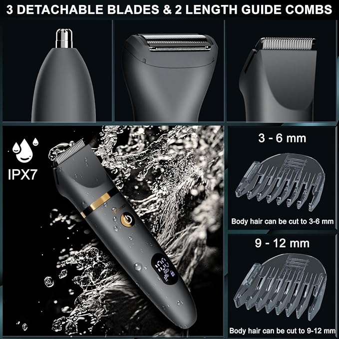 Body Trimmer for Men Ball Pubic Hair Trimmer Body Foil Shaver Razor Nose Ear Waterproof Wet Dry Groomer LED Display