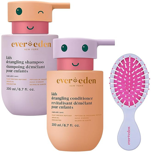 Evereden Happy Hair Duo for Kids: Vegan Shampoo and Conditioner Set with Detangler Brush - Strengthens & Smooths All Hair Types