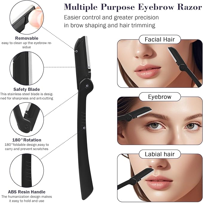 9PCS Tweezers Set for Facial Hair, Precision Tweezer for Eyebrows with Curved Scissor and Eyebrow Razor for Ingrown Hair as Stocking Stuffers Gifts for Women/men