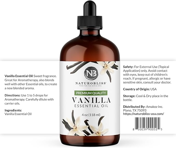 NaturoBliss 100% Pure Natural Undiluted Vanilla Essential Oil (4oz) Premium Quality