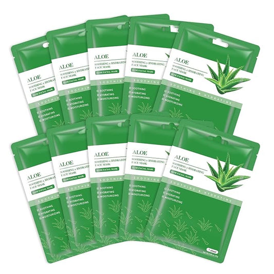 Aloe Vera Soothing Mask Hydrating Face Masks Skincare Moisturizing Facial Sheet Mask Skin Care for Dry, Oily, Sensitive Skin Face Mask for Acne, Sun Care, Refreshing, 10 Pack (Aloe Vera Face Mask)