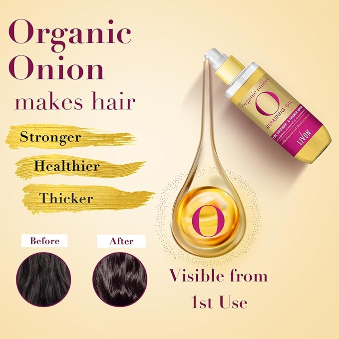 Livon Hair Serum for Men & Women | Sulphate & Paraben free| For All Hair Types | Lightweight & Non Greasy | Organic Onion Repairing Serum Oil | Enriched with Almond & Floral Extracts | 3.3 Fl. oz