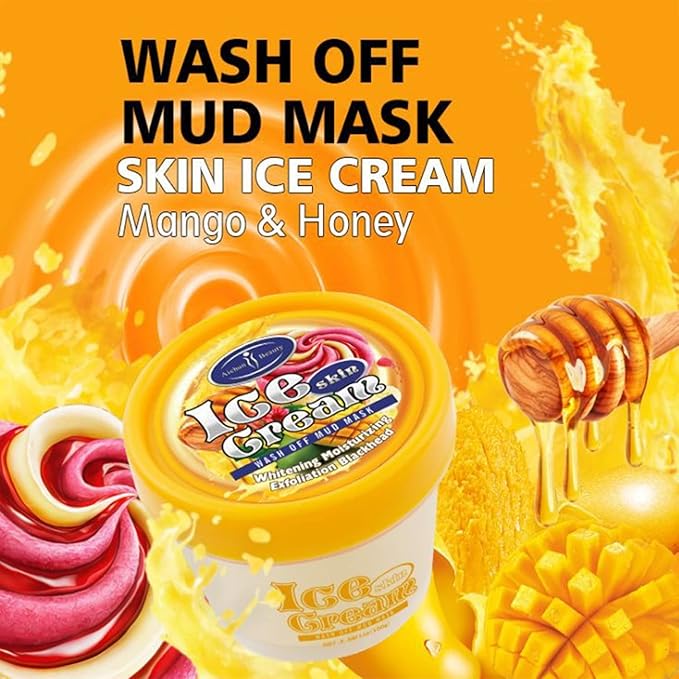 AICHUN BEAUTY Ice Cream Facial Wash Off Mud Mask Oil-Control Deep Cleaning Moisturizing Exfoliation Blackhead Skin Care 100g 3.38FL. OZ (MANGO&HONEY)