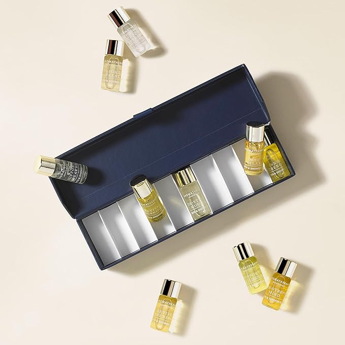 Aromatherapy Associates Essential Oil Blends for Dry Skin Oil & Body Oil for Men & Women, Luxury Shower Oil for Daily Aromatherapy Bath & Body Care, 10 Pack (0.10fl oz Each), Decorative Gift Box