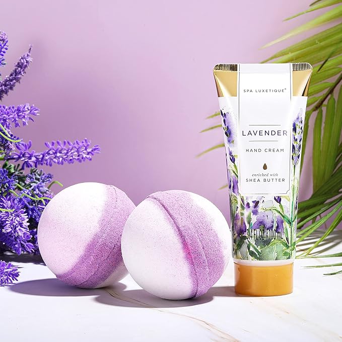 Spa Gift Basket, Spa Luxetique Lavender Spa Kit for Women - 12 Pcs Lavender Scented Spa Gift Set, Home Spa Set with Essential Oil, Bubble Bath, Bath Salts, Body Scrub, Mothers Day Gifts for Mom