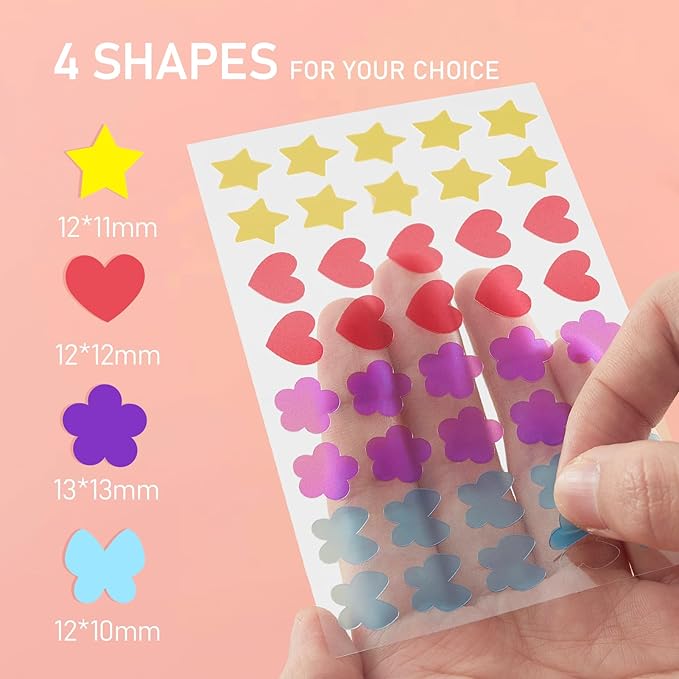 Pimple Patches for Face, 4 Shapes 200 Counts Acne Patches, Cute Star Hydrocolloid Patches Zit Patches, Blemish Patches with Salicylic Acid, Blemish Patches Tea Tree Oil