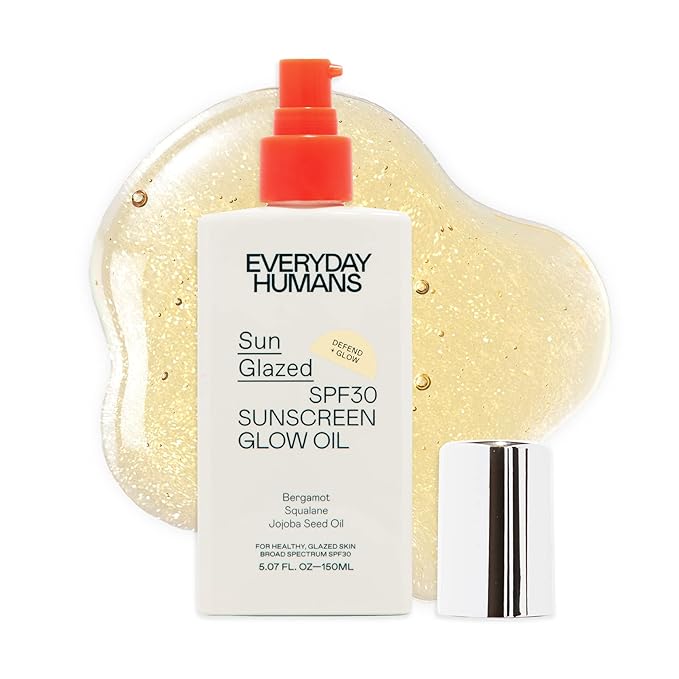 Everyday Humans SPF30 Sheer Body Glow Oil with Gold Mica | Sun Glazed Hydrating UV Protection Vegan Cruelty Free 5.1 Fl Oz | Bergamot, Squalane, Jojoba Seed Oil | UVA/UVB Broad Spectrum Protection