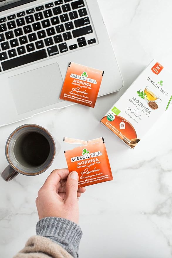 Miracle Tree - Organic Moringa Superfood Tea, 25 Individually Sealed Tea Bags, Rooibos (Keto, Detox, Energy & Immunity Booster, Vegan, Gluten-Free, Organic, Non-GMO, Caffeine-Free)