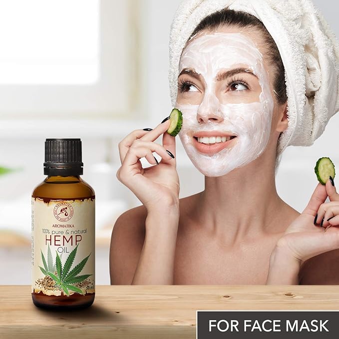 AROMATIKA Pure Hemp Oil 1.7 Fl Oz - Hemp Seed Oil - 100% Natural & Cold Pressed Carrier Oil used for Skin Care - Haircare - Massage - Cosmetics - Brown Glass Bottle 50ml - Oils Hemp