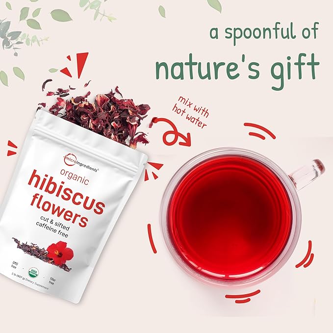 Organic Hibiscus Flowers, 2lbs (450+cups) | Flor de Jamaica, Loose Leaf Tea for Hibiscus Tea Bags | Cut & Sifted Dried Leaves | Caffeine Free, Non-GMO, No Sugar