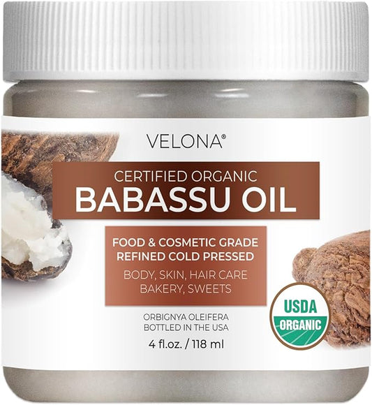 velona Babassu Oil USDA Certified Organic - 4 Fl Oz | 100% Pure and Natural Carrier Oil | Refined, Cold Pressed | Face, Hair, Body & Skin Care and Cooking | Use Today - Enjoy Results