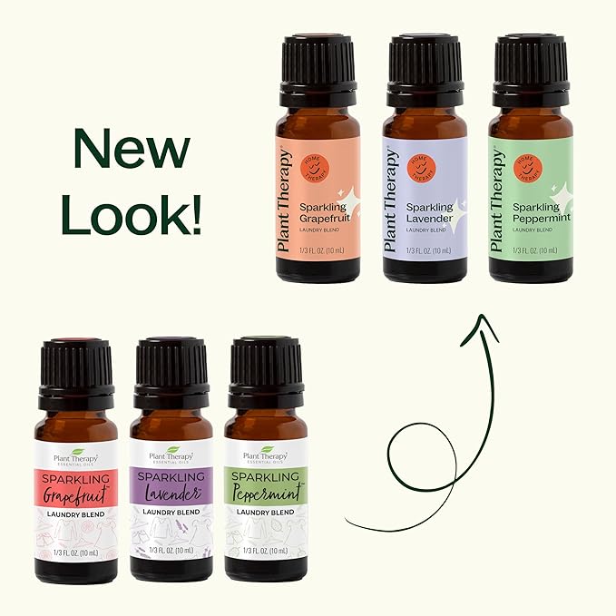 Plant Therapy Sparkling Laundry Essential Oil Blends Set of 3, Peppermint, Grapefruit & Lavender, Pure, Undiluted, Wash Fragrance and Scent Enhancer