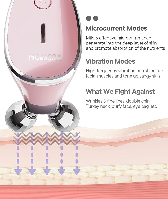 Microcurrent-Facial-Device, Microcurrent Facial Massager, Face Roller Face Massager for Skin Care at Home, Rose Gold