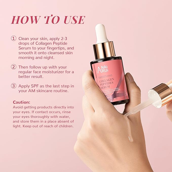 Collagen Peptide Serum with Hyaluronic Acid and Acetyl Hexapeptide-8, Face Plumping, Improve Skin Elasticity, Collagen Peptides Serum for Face 1 fl.oz