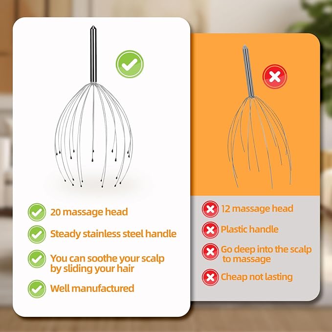 YEZY Head Massager 20 Fingers Head Scratcher Scalp Massager, Back Scratcher, Stocking Stuffers for Scalp Massage Back Massage (Black)