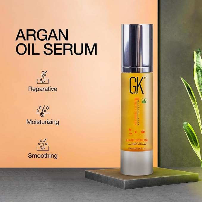 Global Keratin GKHAIR Smoothing Serum (Pack of 1/3.4 fl oz) - 100% Pure Organic Argan Oil | Hydrating Strength Shine Dry Damaged Repair Anti-Frizz Moistures Nourishment