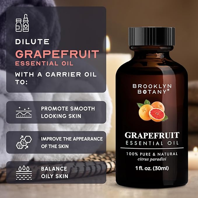 Brooklyn Botany Grapefruit Essential Oil – 100% Pure and Natural – Premium Grade Oil with Dropper - for Aromatherapy and Diffuser - 1 Fl Oz