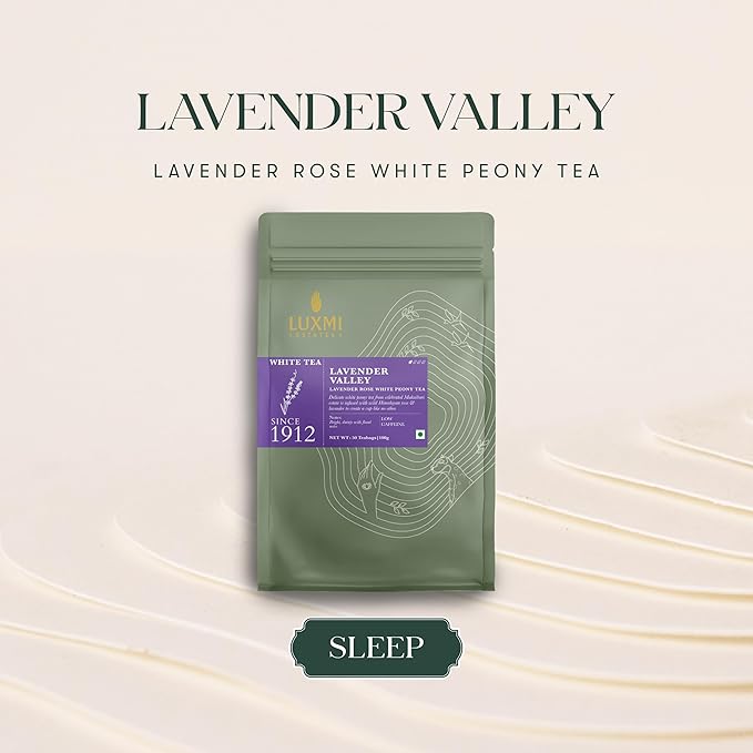 Luxmi Estates - Lavender Valley - Organic Lavender Tea - 50 Tea Bags | With Certified Organic Darjeeling Makaibari White Tea | Light & Fresh Delicate Flavor, Low Caffeine