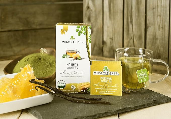 Miracle Tree - 6 Count of Organic Moringa Superfood Tea, 25 Individually Sealed Tea Bags, Honey & Vanilla (Keto, Detox, Energy/Immunity Booster, Vegan, Gluten-Free, Organic, Non-GMO, Caffeine-Free)