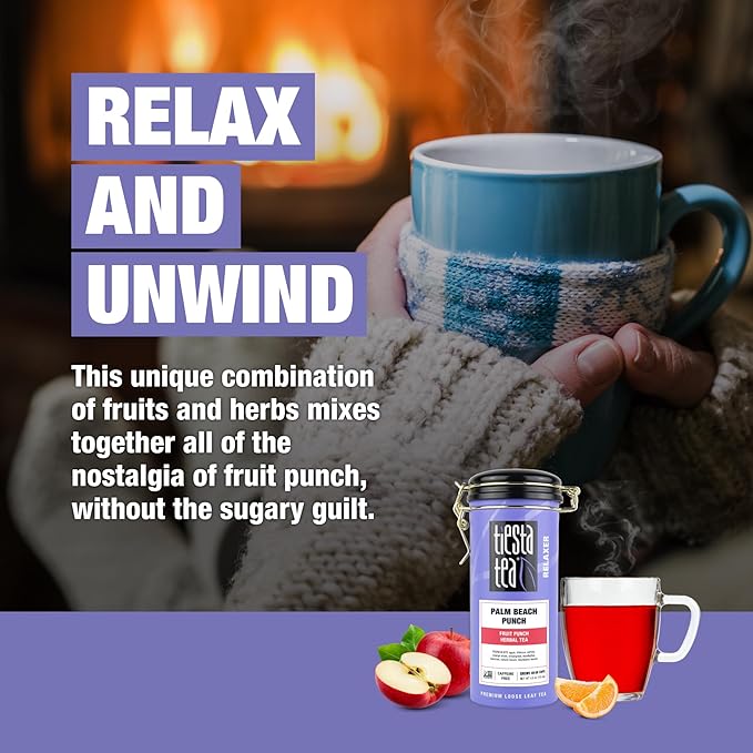 Tiesta Tea - Palm Beach Punch | Loose Leaf | Fruit Punch Herbal Tea | Caffeine-Free Tropical Blend with Apple, Carrots & Orange | Brew Hot or Iced | 4oz Refillable Tin, 50 Cups