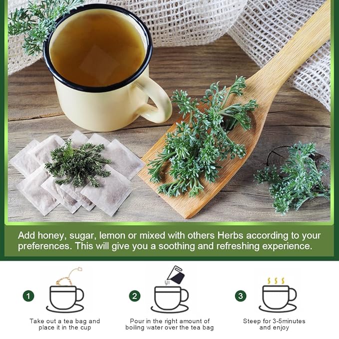 Organic Mugwort Tea Bags - Mugwort Herb Dried Leaves, Pure Natural Artemisia Vulgaris Herbal Tea, Caffeine Free, 30 Tea Bags