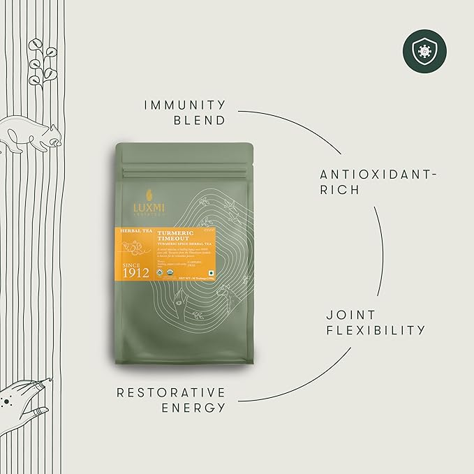 Luxmi Estates - Turmeric Time-Out - Organic Ginger Turmeric Tea - 50 Tea Bags | With Organic Turmeric, Ginger, Cardamom, Black Pepper | Great for Immunity and Healthy Response to Inflammation