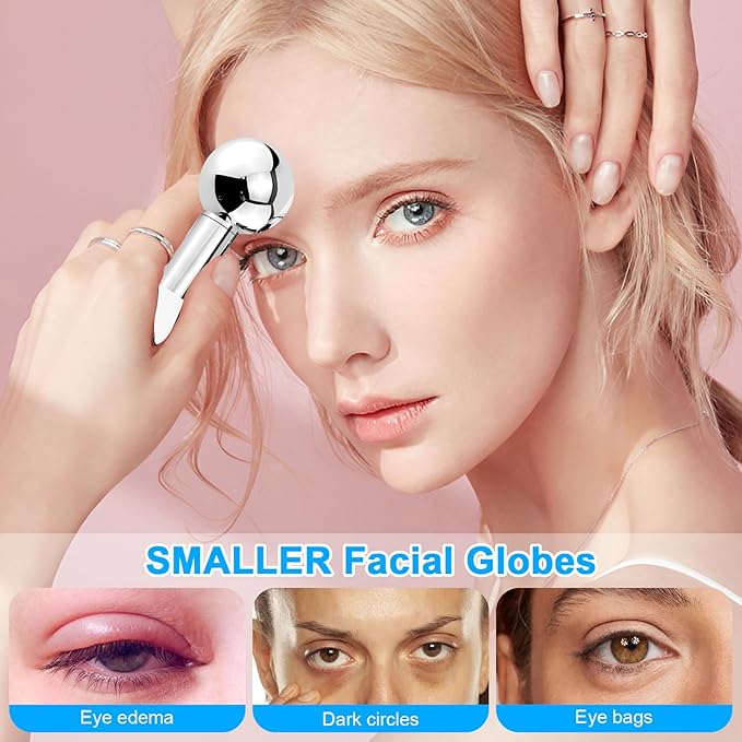 CGBE 360 Rotating Ice Globes for Face, Food-Grade Stainless Steel Facial Globes for Cryo Therapy, Smaller Ice Globes for Facials Reduce Wrinkles & Swelling - White
