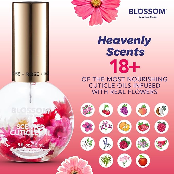 Blue Cross Professional Nail Care Nourishing Scented Cuticle Softener Oil Balm Conditioning Stick + Blossom Hydrating Moisturizing Scented Cuticle Oil, 2 Pack Rose Bundle