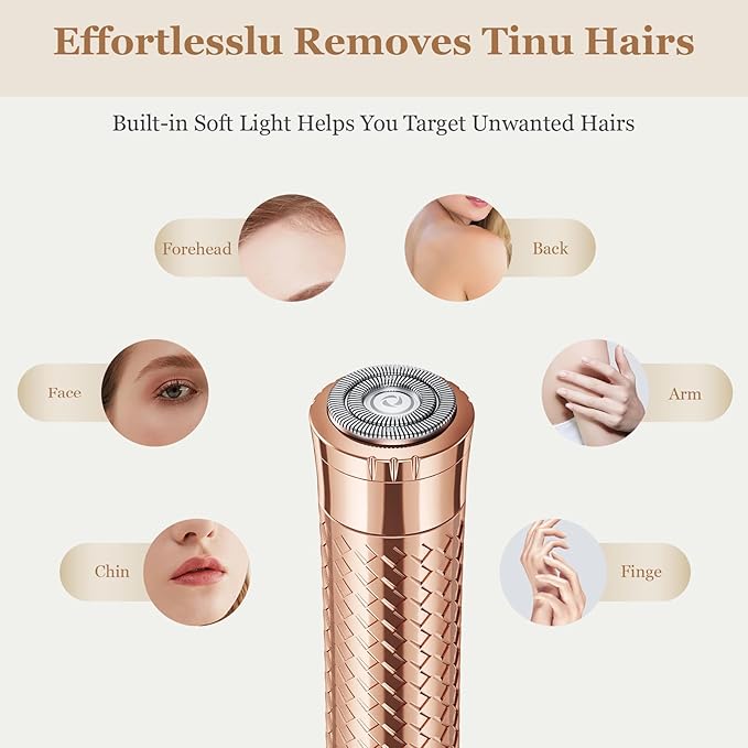 Facial Hair Removal for Women, Rechargeable Hair Removal Device, Painless Face Electric Razor/Shaver for Lip, Arms, Face, Peach Fuzz (Gold)