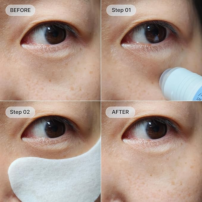 Hydrogel Collagen Real Cool 6 Pairs of Eye Patches & Hydrating Roll-On Serum Set for Dark Circles and Puffiness - Hyaluronic Acid and Caffeine Eye Serum Korean
