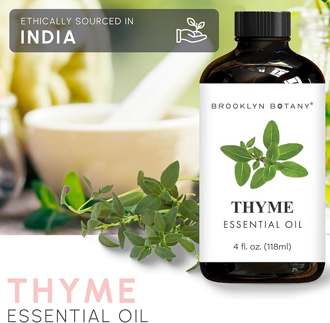 Brooklyn Botany Thyme Essential Oil - Huge 4 Fl Oz - 100% Pure and Natural - Premium Grade with Dropper - for Aromatherapy and Diffuser