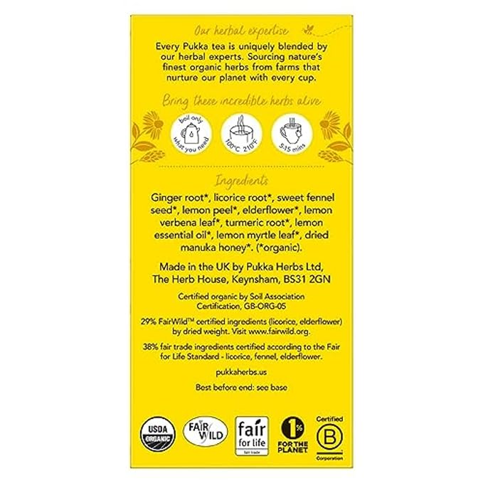 Pukka Organic Lemon, Ginger & Manuka Honey Herbal Tea, Immune Boosting Organic Tea Infusion Selection, With Turmeric, Ideal For Daily Support, Caffeine Free, 80 Total Bags (20ct - Pack of 4)