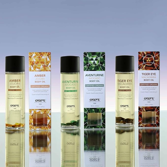 EXSENS Amber Jojoba Crystal Infused Moisturizing Body Oil, Great for Skin& Hair, Certified Organic, Vegan, Paraben Free, Non GMO, Natural Fragrance, 100 ml - 3.8 fl.oz