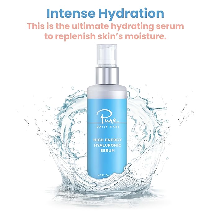 Pure Daily Care High Energy Hyaluronic Serum (4 Fl. Oz) - Hydrating Clinical Grade Hyaluronic Acid.