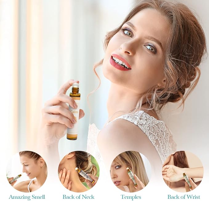 Aromatherapy Essential Oils Roll On Set, Natural Pre-diluted Blend Oils for Skin Use, Relaxation Gift for Women & Men, Pack 6 x10ml