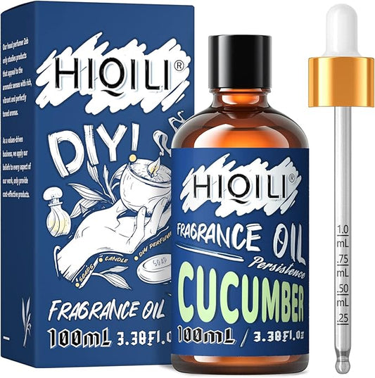 HIQILI Cucumber Essential Oil 100ml - Fresh Fragrance Oil for Diffuser for Home, Candle Scents for Candle Making, Scented Body Products, Soap Making Supplies 3.38 Fl Oz